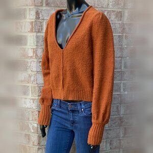 Free People Burnt Orange Long Sleeve V-Neck Sweater SzXS